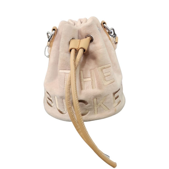 Beige Suede Drawstring Bag - Picture 1 of 11